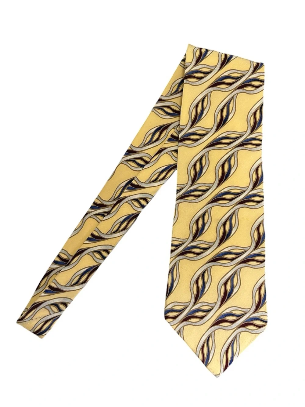 Bill Blass Black Label Silk Tie Mens Yellow Abstract Wave Geometric Vintage